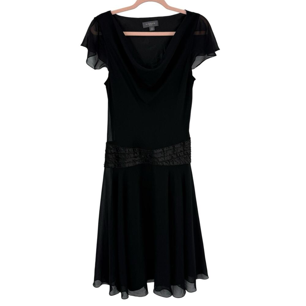 Liz Claiborne Y2K Chiffon Evening Dress size 12 A Line Beaded Waist Drape neck